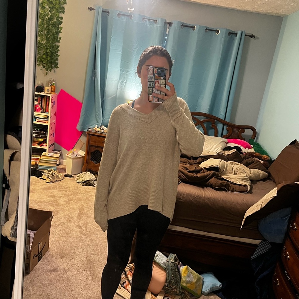 cozy oversized wide-neck cream aerie sweater